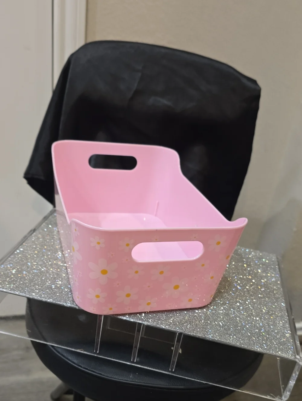 True Living Decorative Pink Daisy Storage Bin with Handles